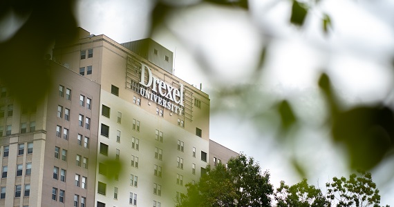 Drexel University sign on a campus building